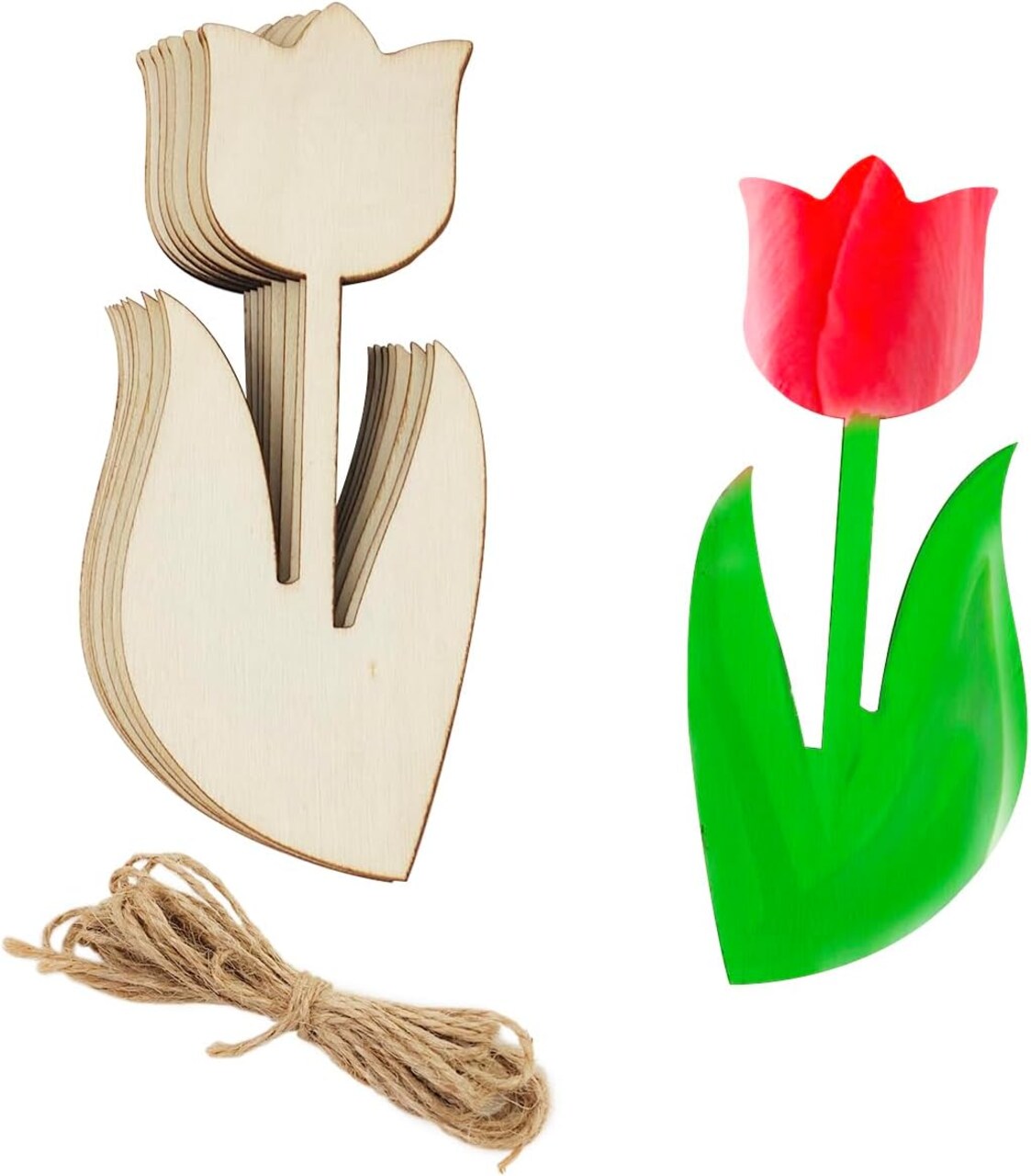 20-Pack Wooden Tulip Cutouts – 6" DIY Flower Crafts, Hanging Ornaments & Gift Tags for Home or Party Decor
